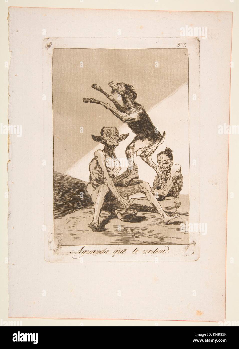 Plate 67 from ´Los Caprichos´: Wait till you´ve been anointed (Aguarda que te unten.). Series/Portfolio: Los Caprichos; Artist: Goya (Francisco de Stock Photo