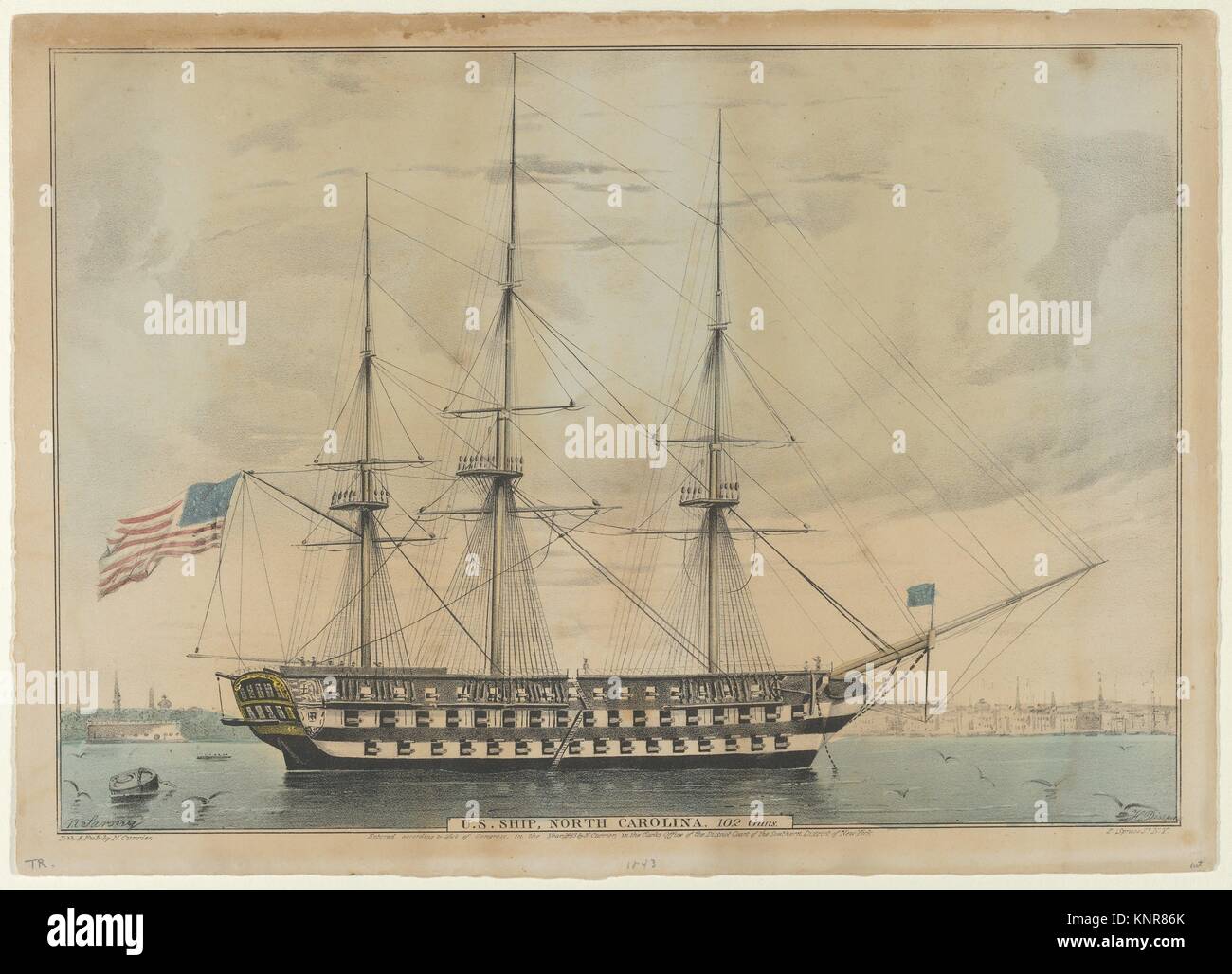 U. S. Ship North Carolina, 102 Guns. Lithographer: Lithographed and published by Nathaniel Currier (American, Roxbury, Massachusetts 1813-1888 New Stock Photo