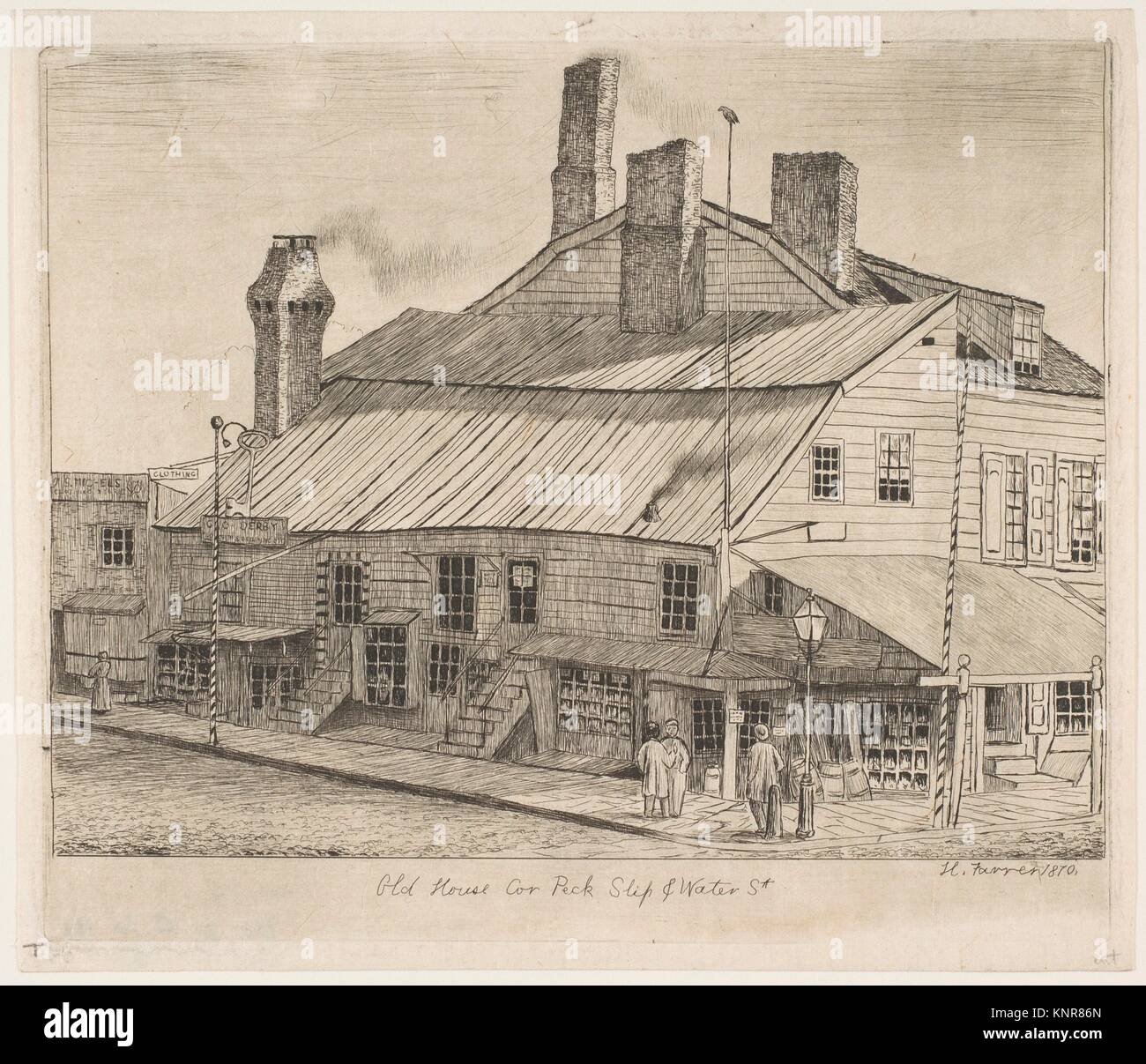 Old House, Corner of Peck Slip and Water Street (from Scenes of Old New York). Artist: Henry Farrer (American, London 1844-1903 New York); Date: Stock Photo