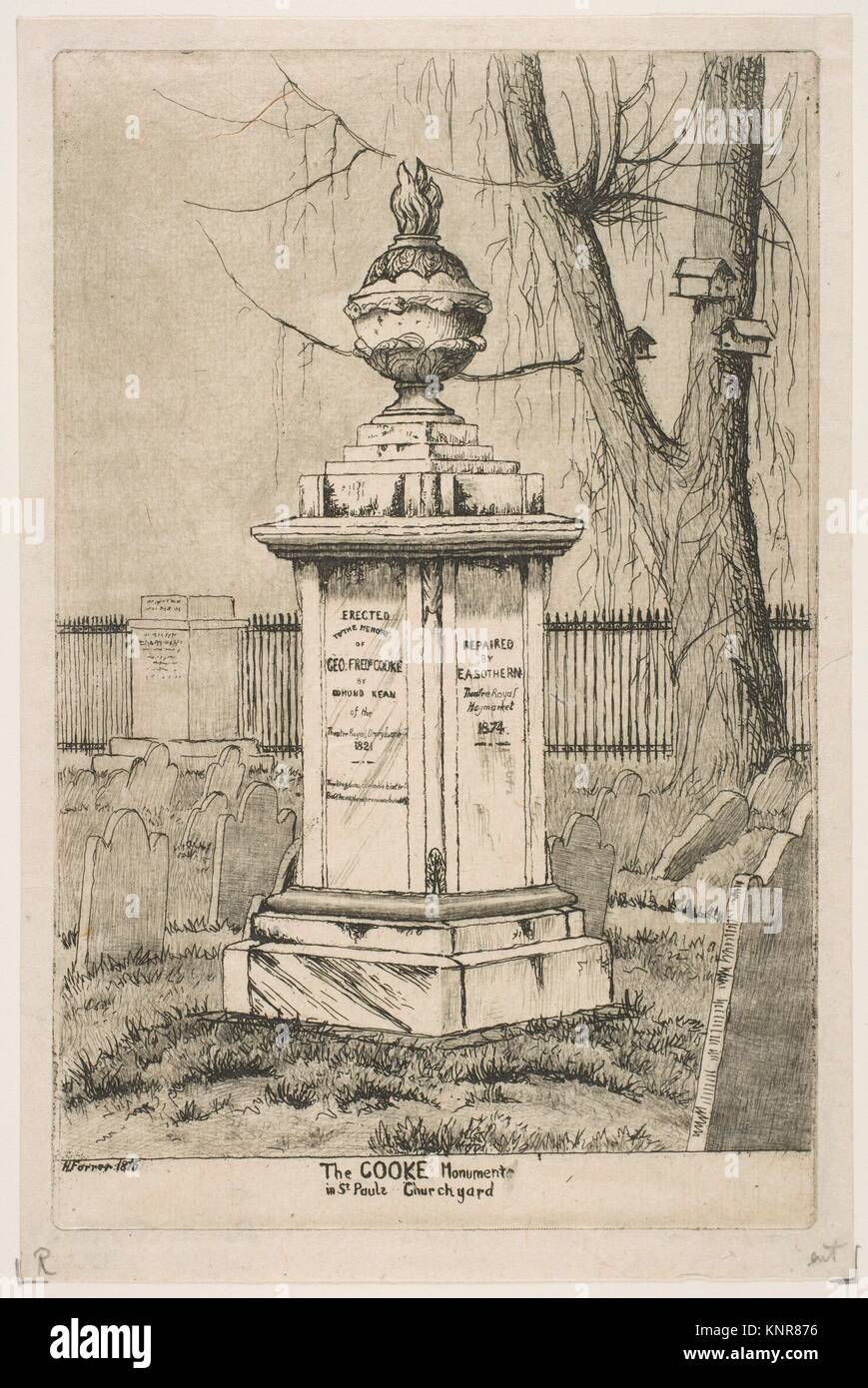 The Cooke Monument in St. Paul´s Churchyard (from Scenes of Old New York). Artist: Henry Farrer (American, London 1844-1903 New York); Date: 1876; Stock Photo