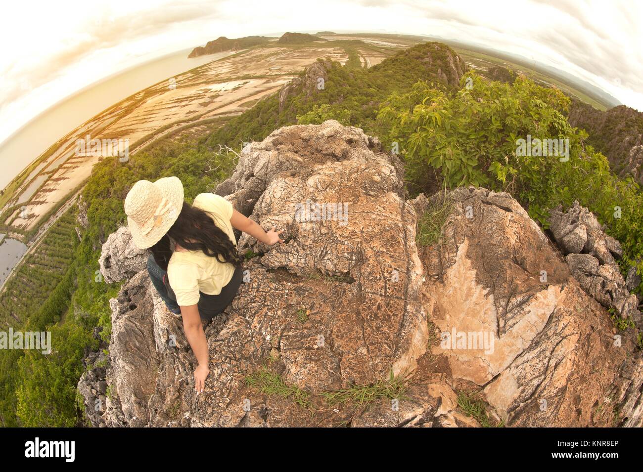 Pretty Asian woman hiking and climbing in mountains Stock Photo - Alamy