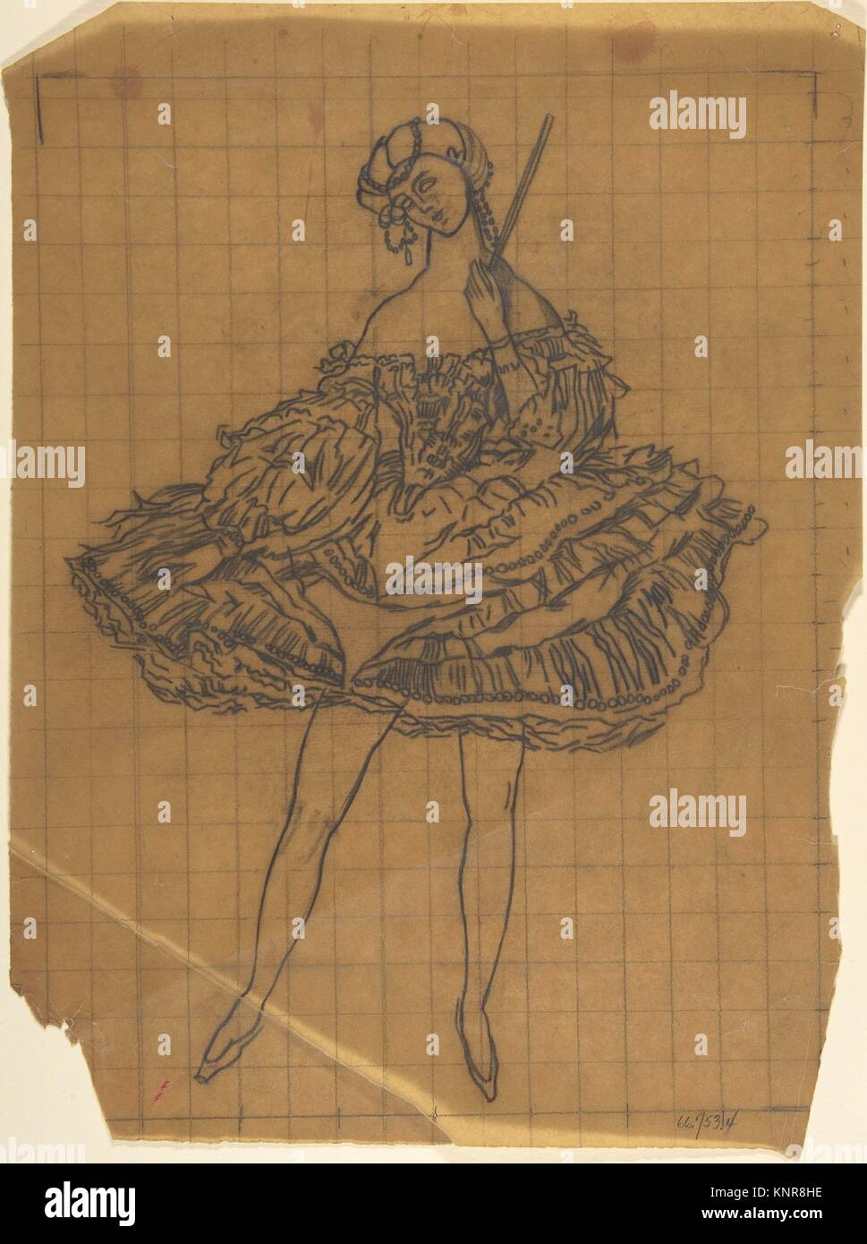 Russian female dancer costume. Artist: Léon Bakst (Russian, Grodno 1866-1924 Paris); Date: n.d; Medium: Graphite on tracing paper, squared; Stock Photo