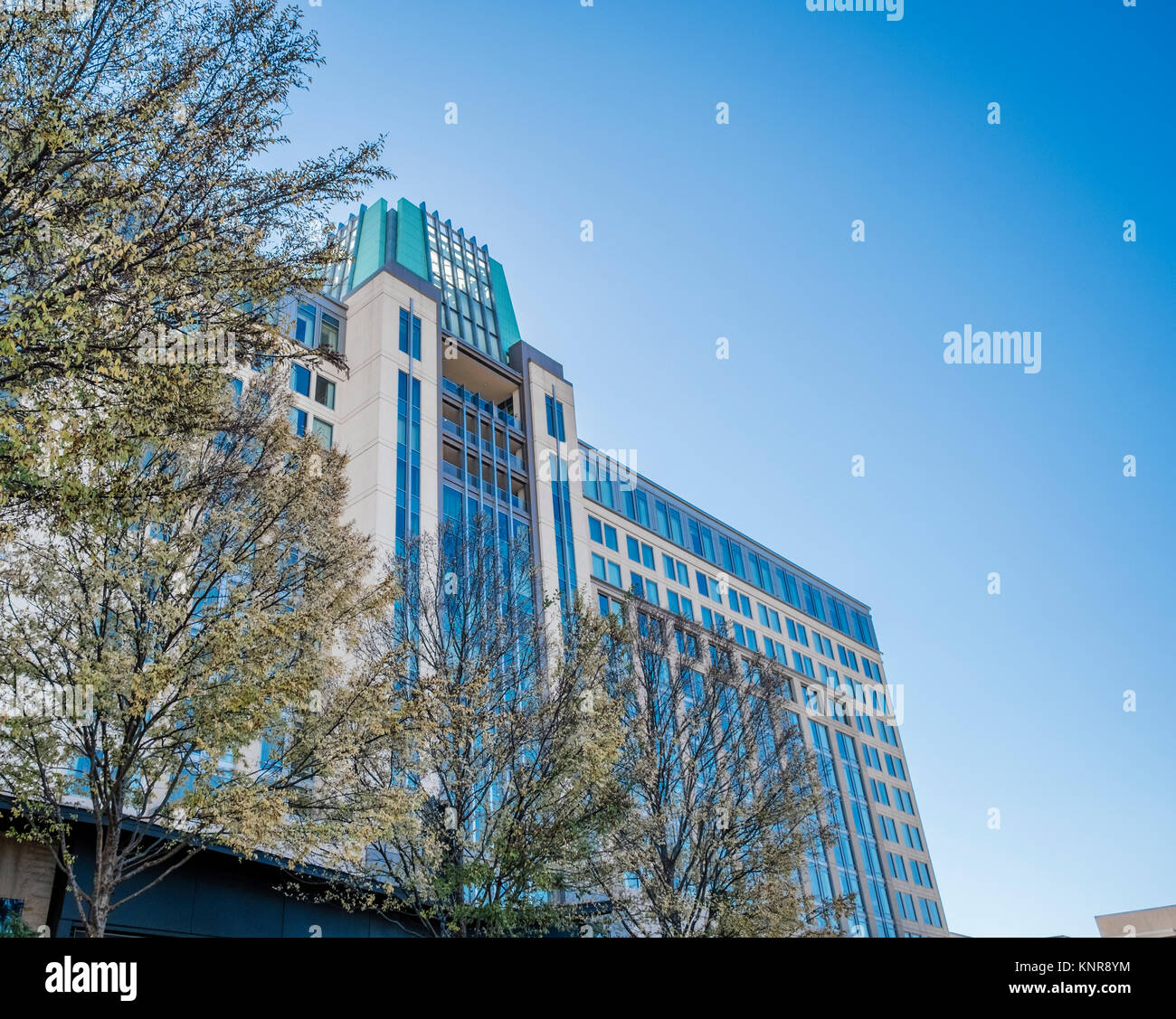 Renaissance Hotel exterior low angle view in urban downtown Montgomery Alabama, USA.  Example of a high-rise city building. Stock Photo