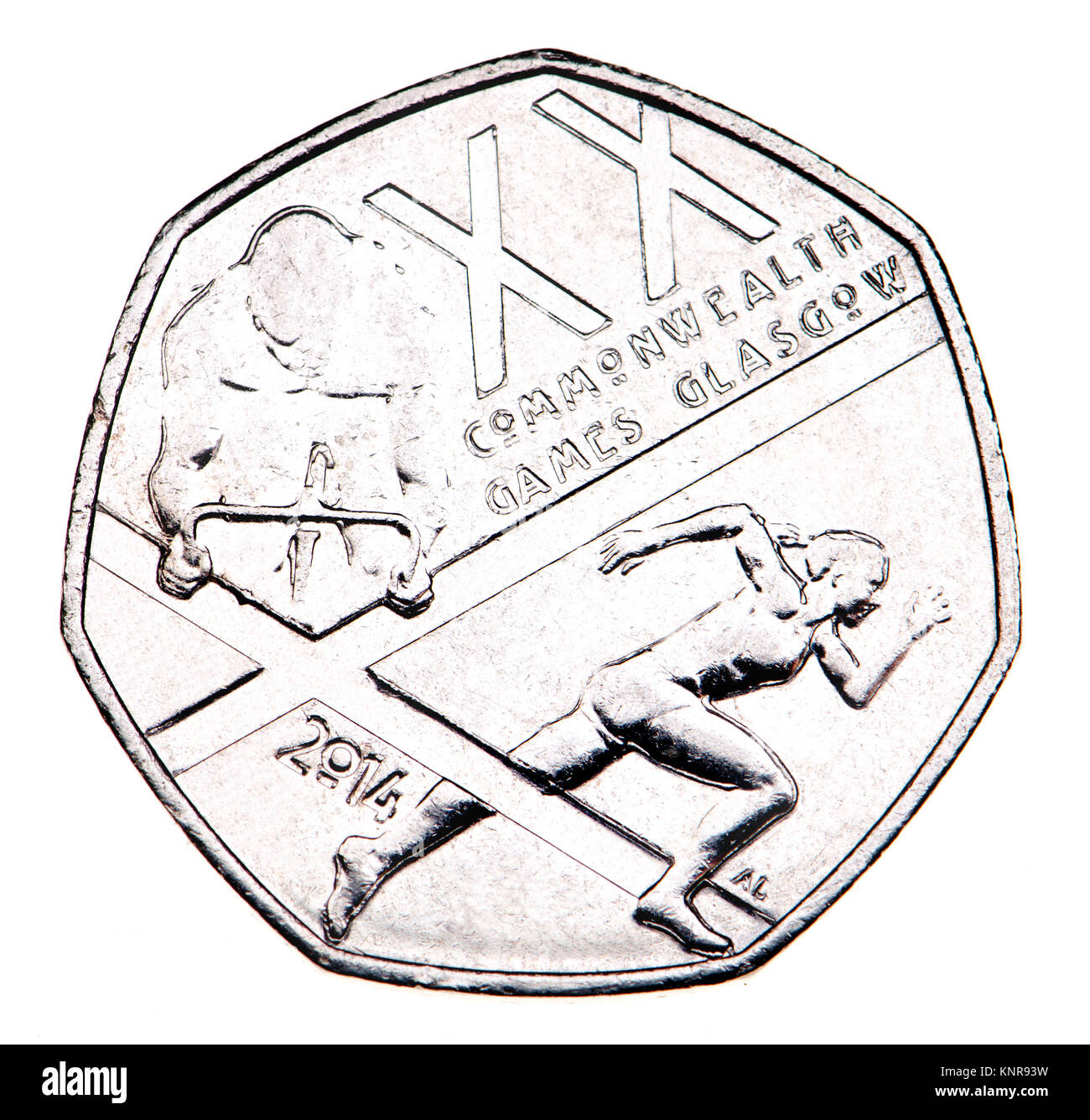 British commemorative 50p coin. The Glasgow 2014 Commonwealth Games(Alex Loudon / Dan Flashman: 2014) Stock Photo