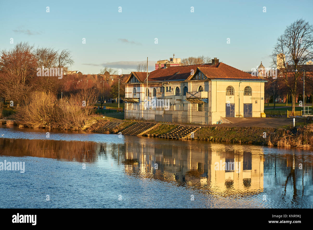 Glasgow, UK - 30 November 2017 : A historic boathouse of a Clydesdale Amateur Rowing Club in Glasgow Green park. Stock Photo