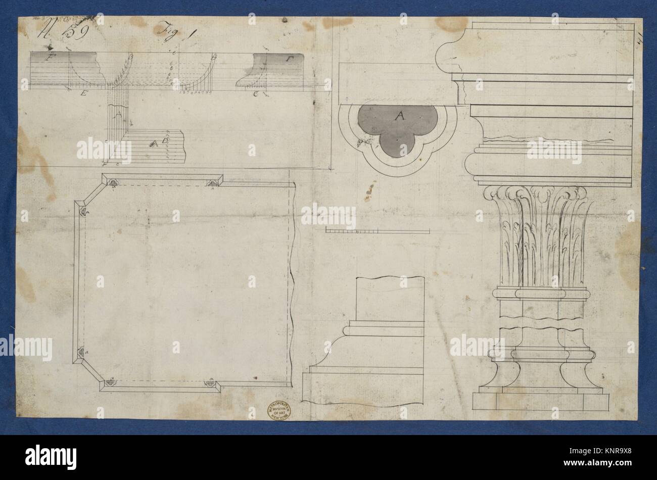 Plan for Library Table with Moldings, from Chippendale Drawings, Vol. II. Artist: Thomas Chippendale (British, baptised Otley, West Yorkshire Stock Photo