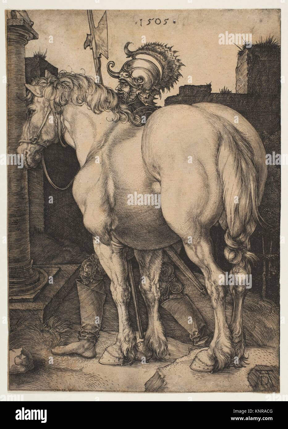 The Great Horse. Artist: Albrecht Dürer (German, Nuremberg 1471-1528 Nuremberg); Date: 1505; Medium: Engraving; Dimensions: Sheet: 6 9/16 x 4 5/16 Stock Photo