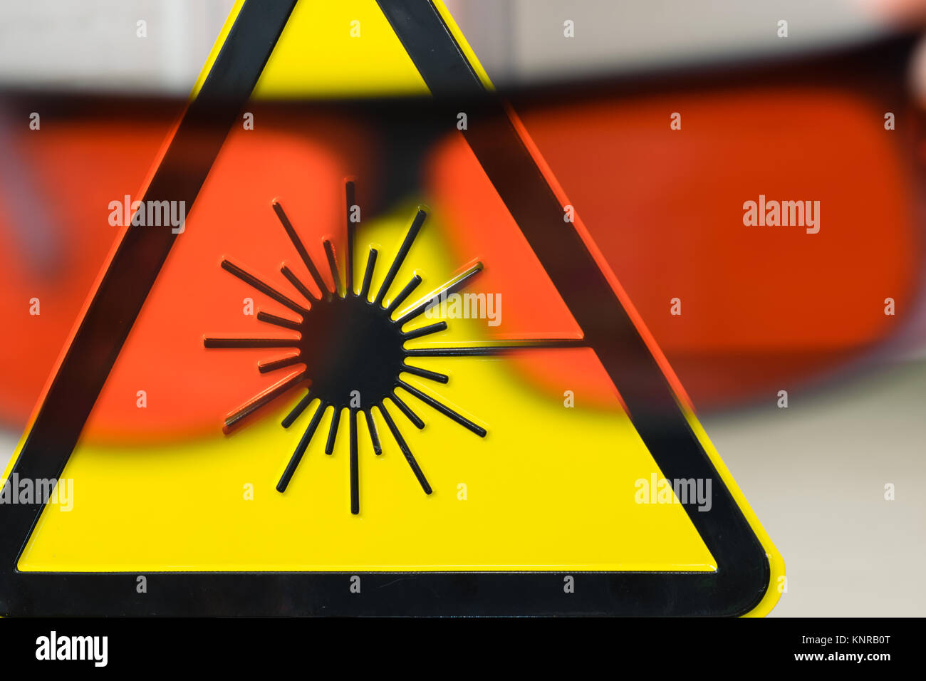 Laser safety sign and laser safety googles Stock Photo