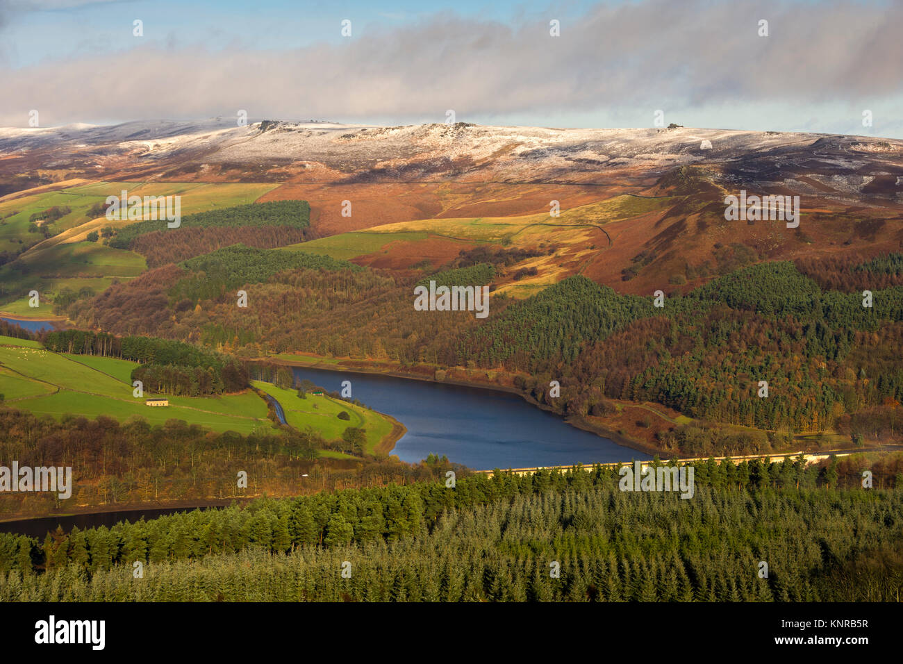 Ladybower Reservoir and the Derwent Moors from the summit of Win Hill, Peak District, Derbyshire, England, UK Stock Photo