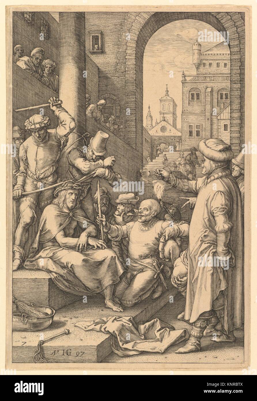 The Crowning with Thorns, from The Passion of Christ. Artist: Hendrick Goltzius (Netherlandish, Mühlbracht 1558-1617 Haarlem); Date: 1597; Medium: Stock Photo