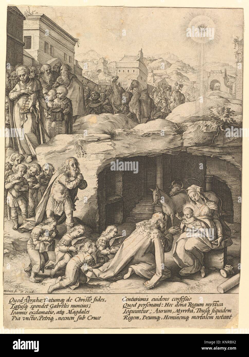 The Adoration of the Magi. Artist: Hendrick Goltzius (Netherlandish, Mühlbracht 1558-1617 Haarlem); Artist: After Bernardino Passeri (Italian, active Stock Photo