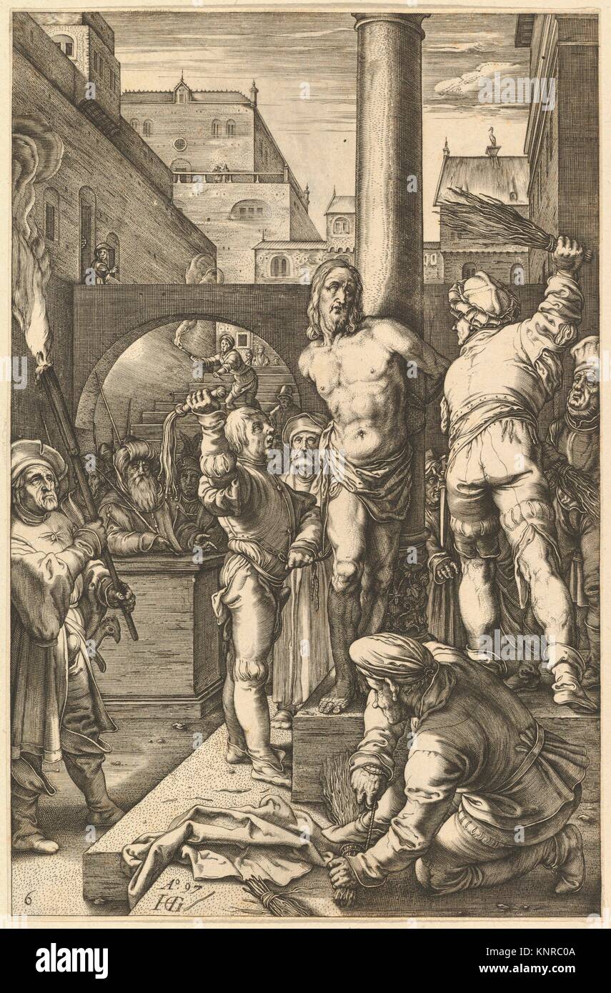 The Flagellation, from The Passion of Christ. Artist: Anonymous; Artist: After Hendrick Goltzius (Netherlandish, Mühlbracht 1558-1617 Haarlem); Date: Stock Photo