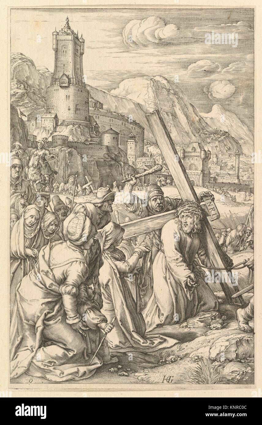 Christ Carrying the Cross, from The Passion of Christ. Artist: Anonymous; Artist: After Hendrick Goltzius (Netherlandish, Mühlbracht 1558-1617 Stock Photo