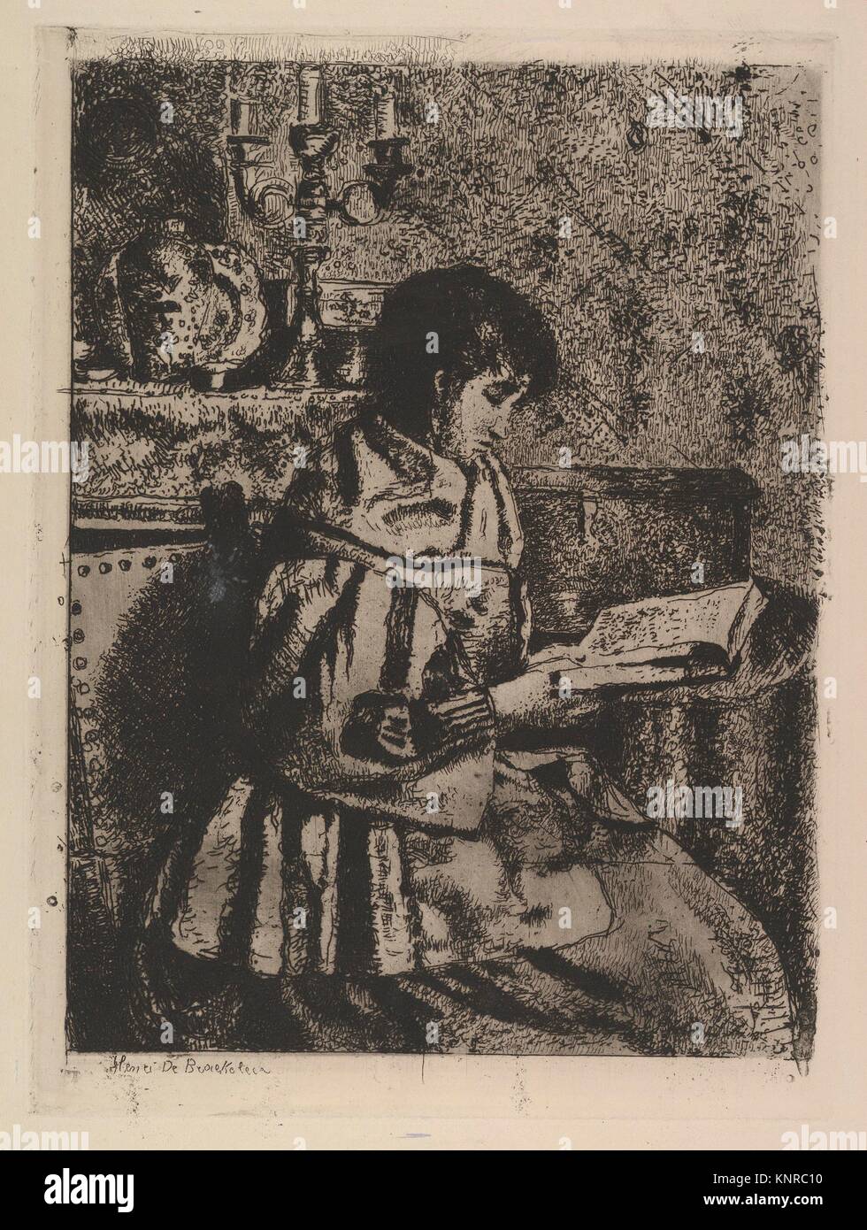 The Reader. Artist: Henri Jean Augustin de Braekeleer (Belgian, Antwerp 1840-1888 Antwerp); Date: ca. 1870; Medium: Etching on wove paper; Stock Photo