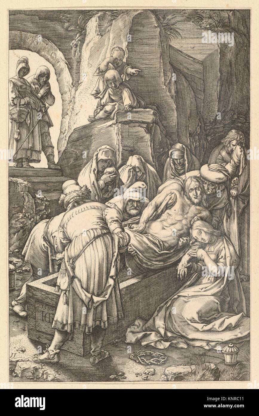 The Entombment, from The Passion of Christ. Artist: Anonymous; Artist: After Hendrick Goltzius (Netherlandish, Mühlbracht 1558-1617 Haarlem); Date: Stock Photo
