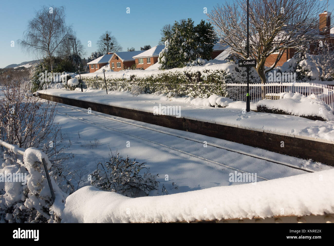 Snow covered railway station at Colwall, Herefordshire Stock Photo - Alamy