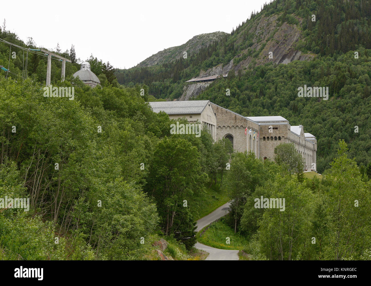 The Vemork Hydroelectric Power Plant in Rjukan, Norway seen from above. First plant to mass-produce heavy water. Museum today. Stock Photo