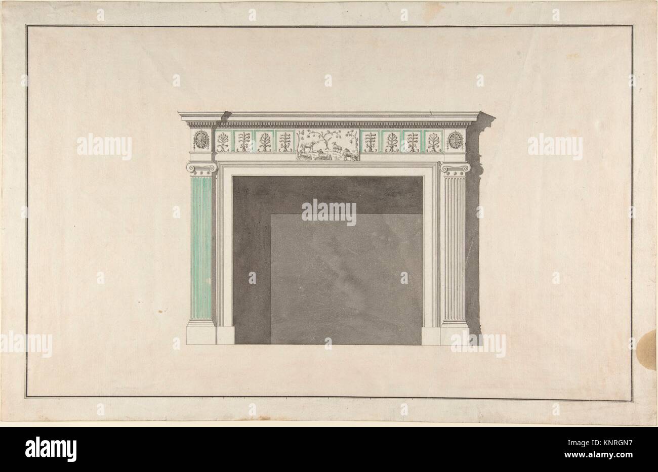 Design for a fireplace. Artist Attributed to Robert Adam (British