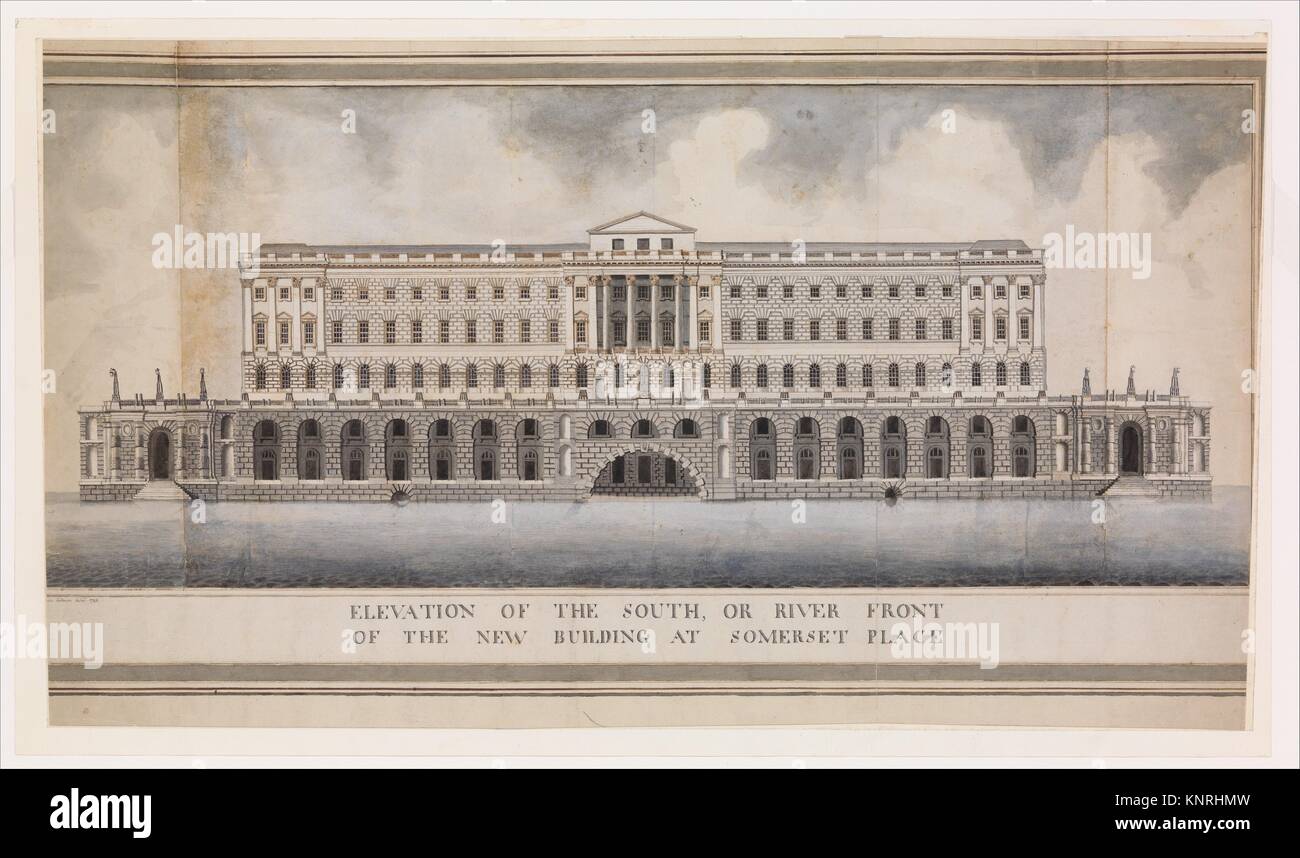 Elevation of the South, or River Front of the New Building at Somerset Place. Artist: After Sir William Chambers (British (born Sweden), Göteborg Stock Photo