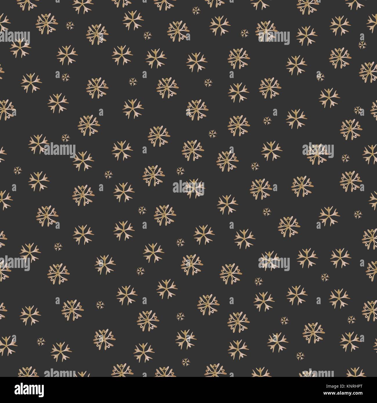 Seamless pattern with golden falling snowflakes on dark background ...