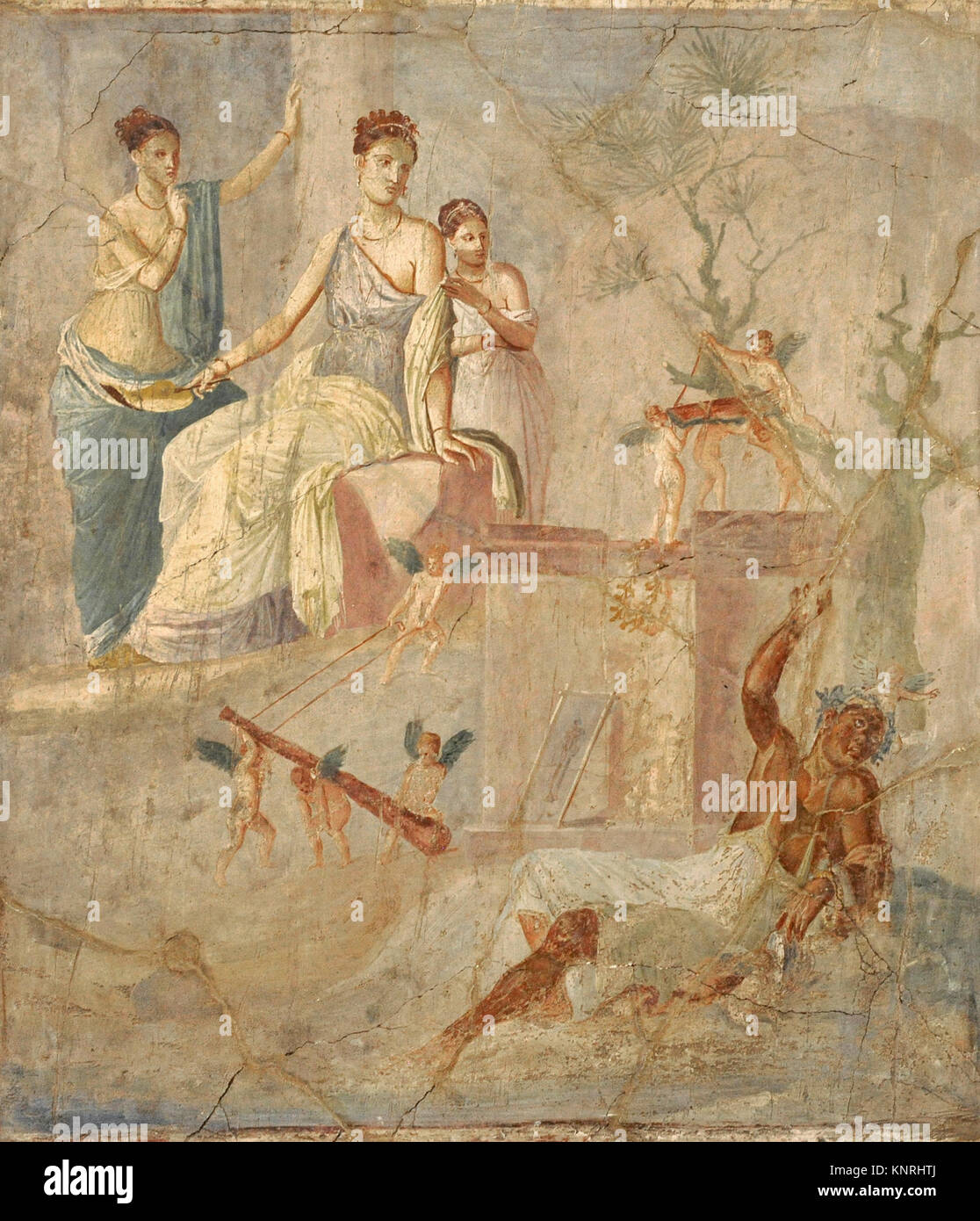 Roman fresco depicting Heracle and Omphale. 1-79 AD. Third Pompeian Style. Pompeii. National Archaeological Museum. Naples. Italy. Stock Photo