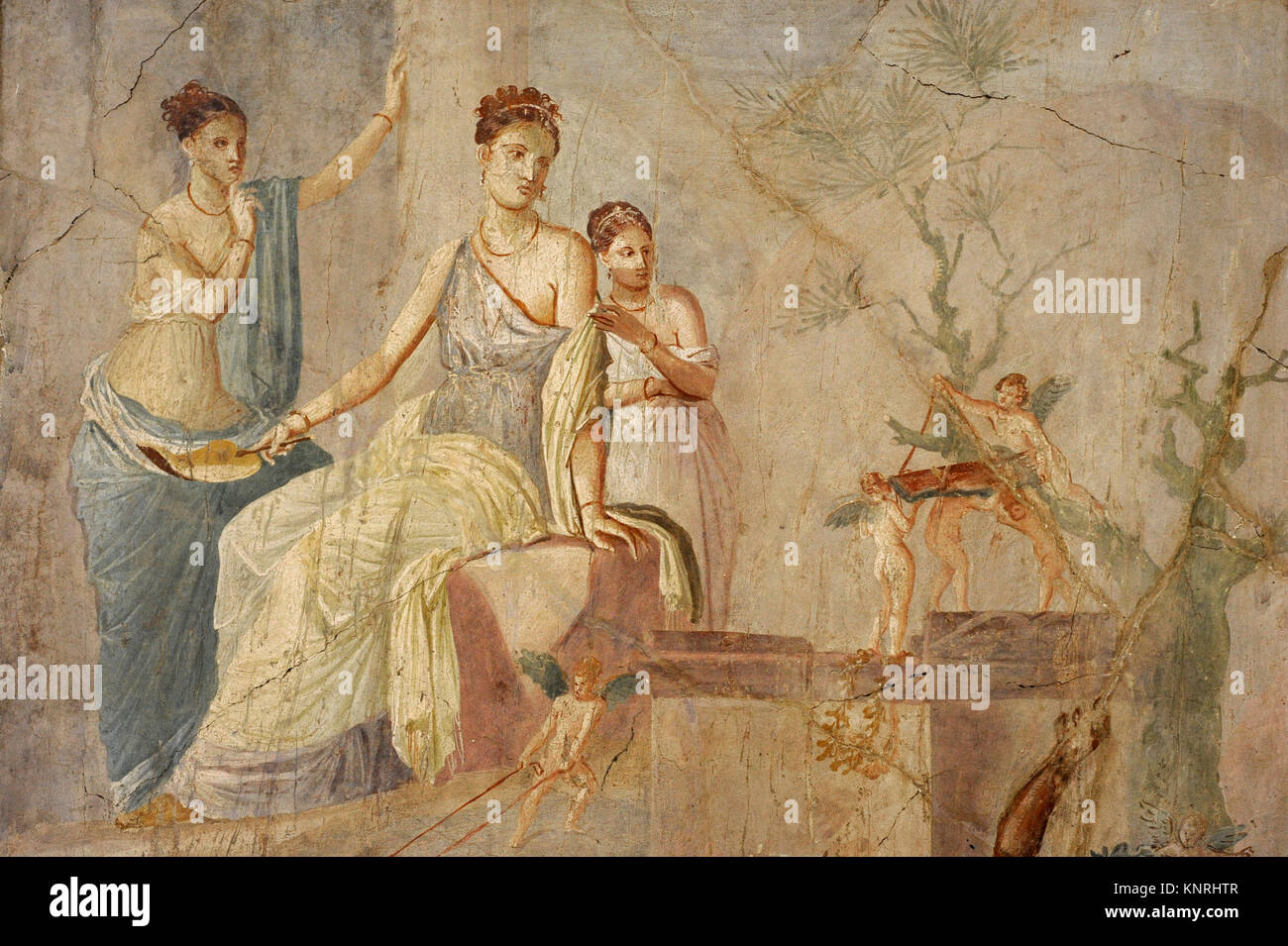 Roman fresco depicting Heracle and Omphale. Detail. 1-79 AD. Third Pompeian Style. Pompeii. National Archaeological Museum. Naples. Italy. Stock Photo