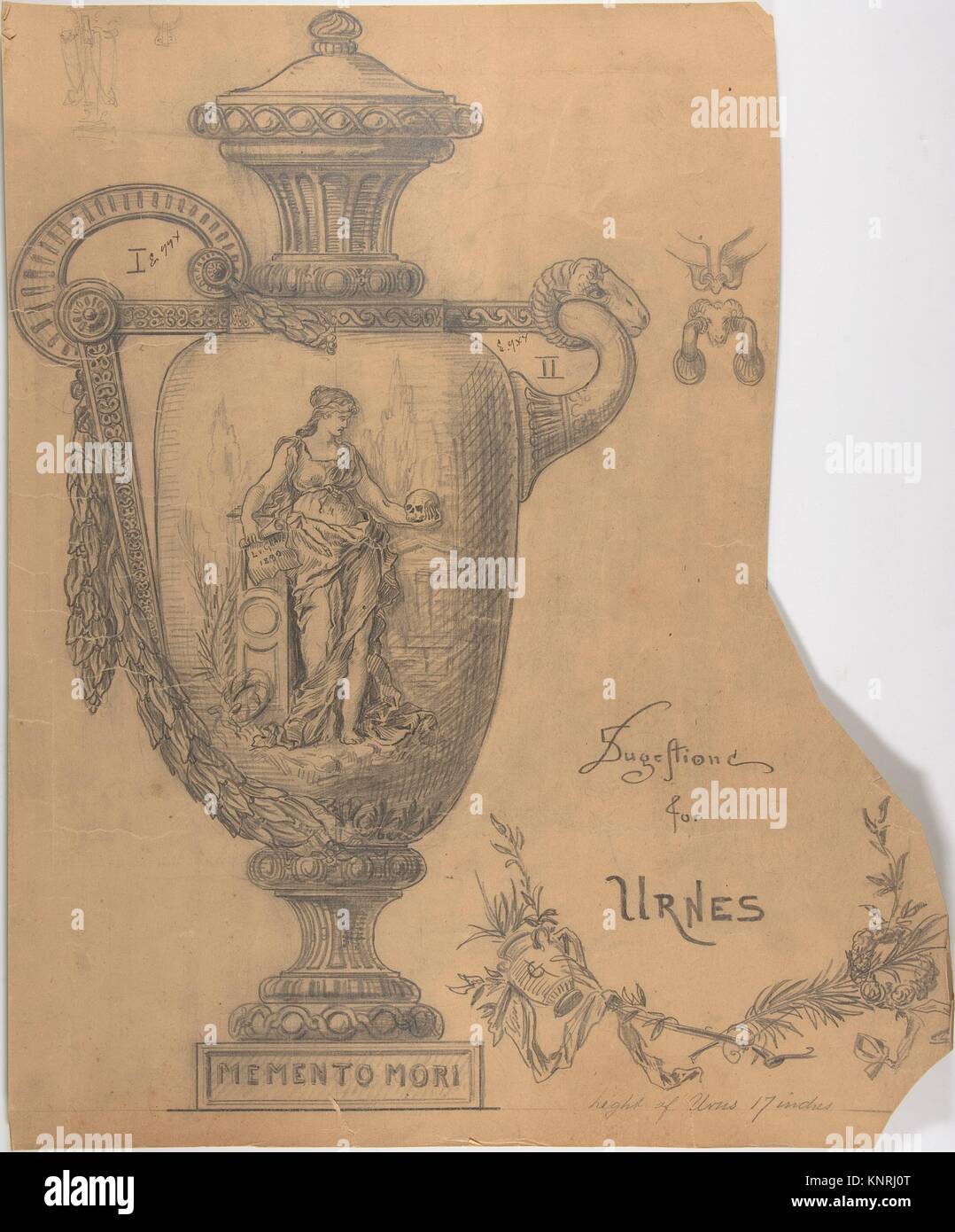Suggestions for Urns. Artist: L. V. Grave (British, 18th century); Date: 18th century; Medium: Graphite; Dimensions: sheet: 19 x 16 in. (48.3 x 40.6 Stock Photo