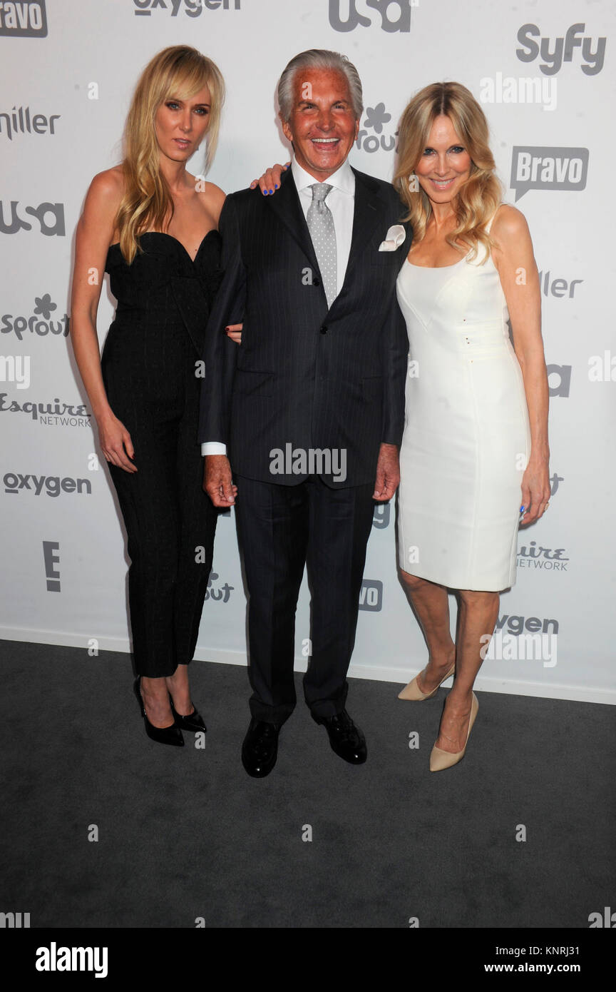 NEW YORK, NY - MAY 14: Kimberly Stewart, George Hamilton, Alana Stewart attends the 2015 NBCUniversal Cable Entertainment Upfront at The Jacob K. Javits Convention Center on May 14, 2015 in New York City.   People:  Kimberly Stewart, George Hamilton, Alana Stewart Stock Photo