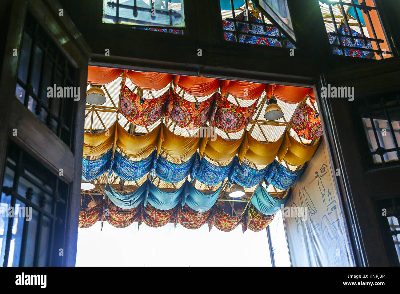 Ornate drapes in the ceiling and roof of the Egyptian Museum, Cairo, Egypt, North Africa. Stock Photo