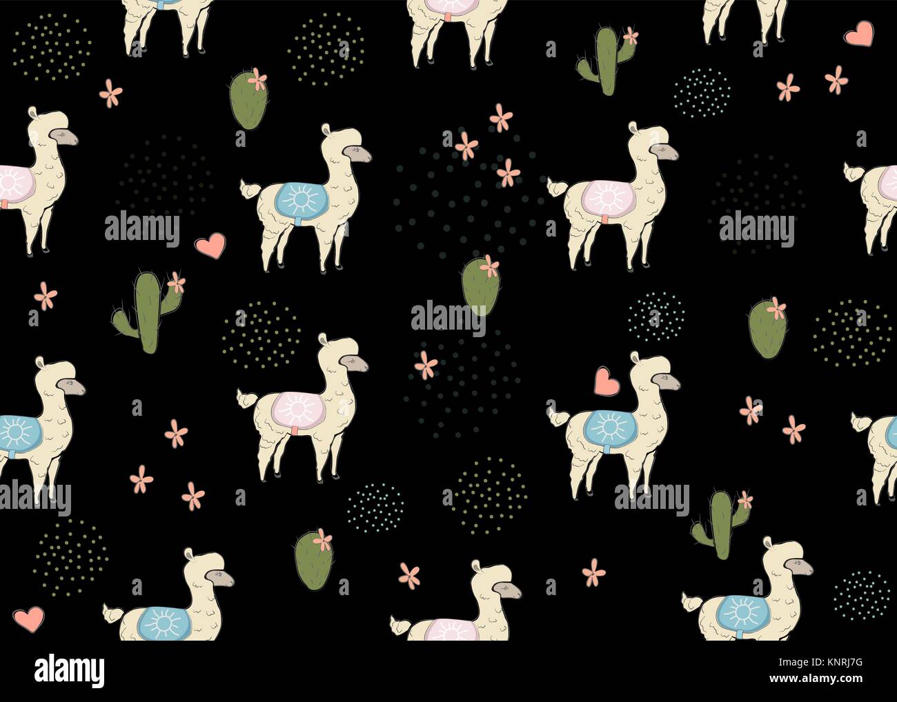 Cute Seamless simple alpaca pattern on dark background. Cute