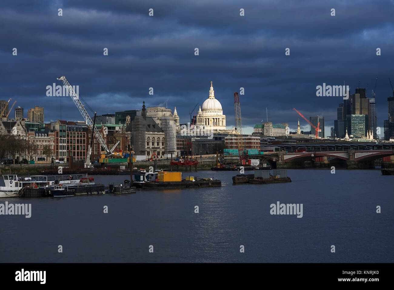 London skyline day St Pauls Cathedral and River Thames. City of London skyline. Weather UK. London architecture London. Clouds over london cityscape. Stock Photo