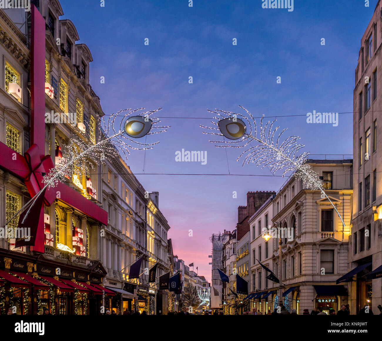 Cartier flagship store in Bond street with Christmas illuminations in London, UK Stock Photo