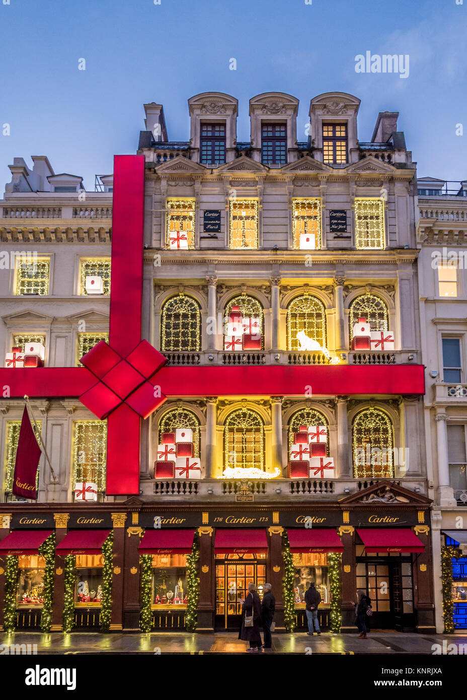 Cartier flagship store in Bond street with Christmas illuminations in London, UK Stock Photo
