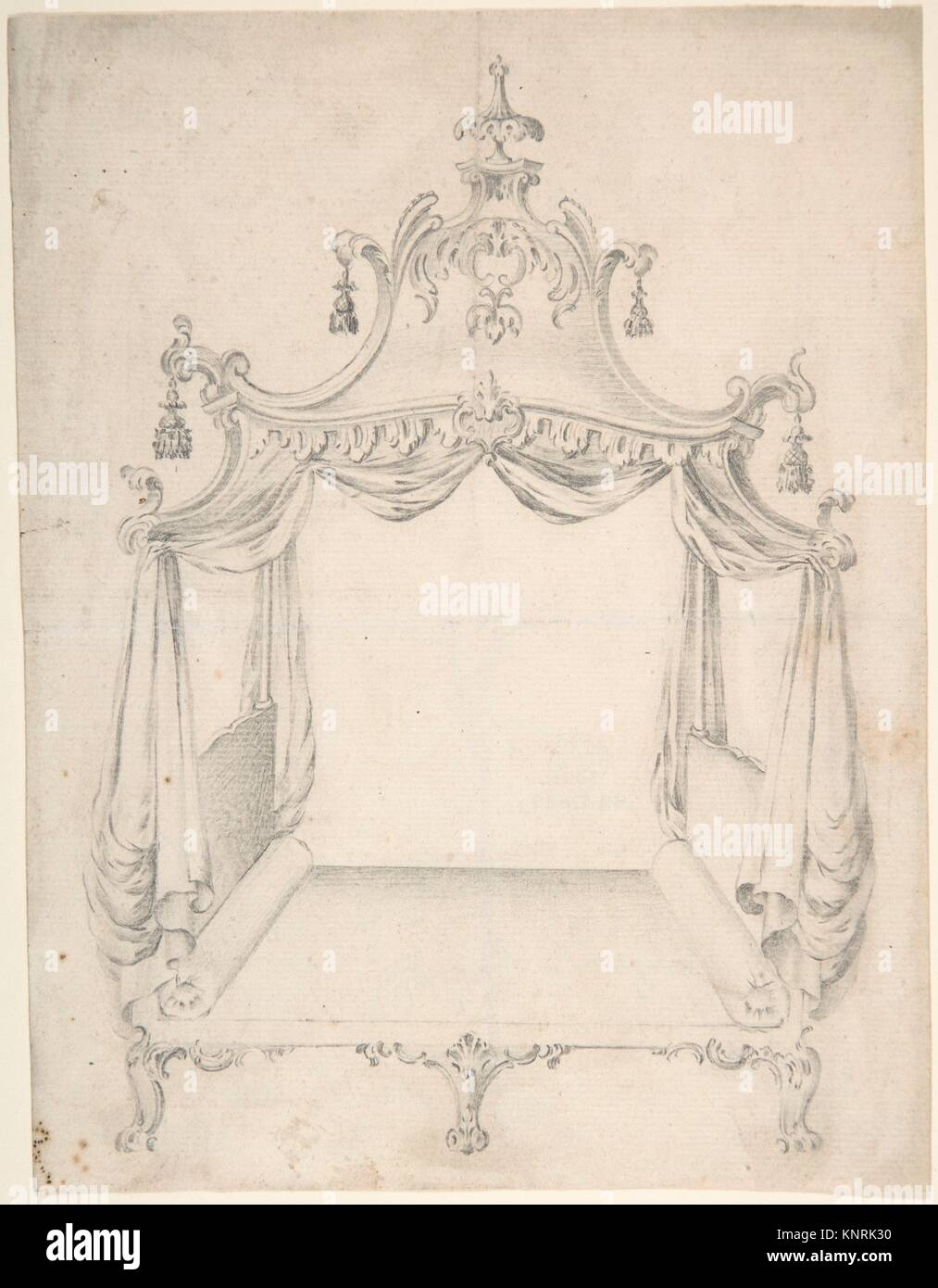 Design for a Fourposter Bed with Hangings. Artist Anonymous, British