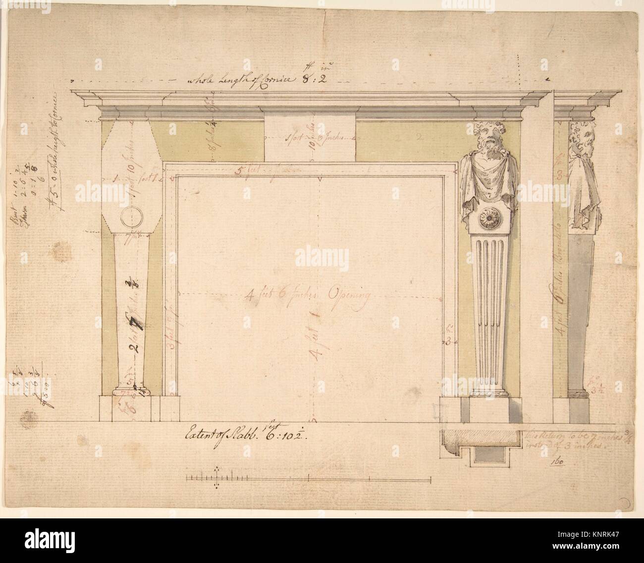 Design for a Chimneypiece (recto); Sketches for Column Bases (verso). Artist: Sir William Chambers (British (born Sweden), Göteborg 1723-1796 Stock Photo