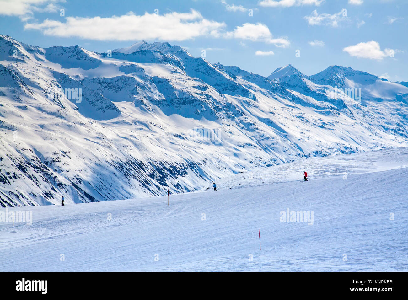 Winter snow covered mountain peaks Austrian alps Stock Photo