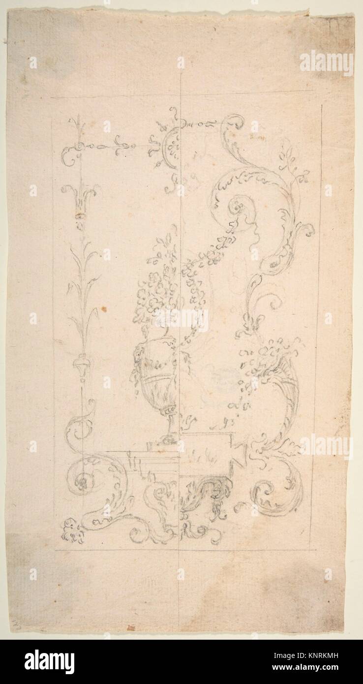 Design for a Cartouche with garlands and antique vase. Artist: Workshop of Leonardo Marini (Italian, Piedmontese documented ca. 1730-after 1797); Stock Photo