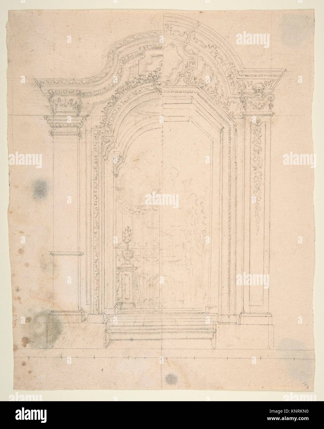Design for Stage Set. Artist: Workshop of Leonardo Marini (Italian, Piedmontese documented ca. 1730-after 1797); Date: 18th century; Medium: Graphite Stock Photo