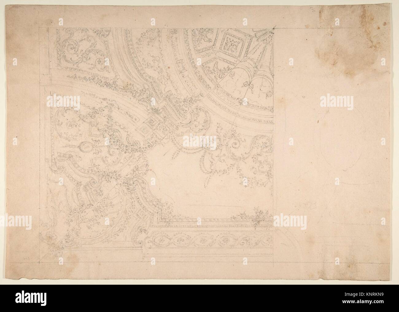 Design for Ceiling. Artist: Workshop of Leonardo Marini (Italian, Piedmontese documented ca. 1730-after 1797); Date: 18th century; Medium: Leadpoint Stock Photo