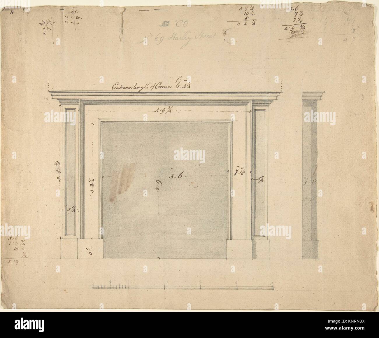 Drawings for a Chimney-piece for 25 Harley Street, Westminster, London. Artist: Sir William Chambers (British (born Sweden), Göteborg 1723-1796 Stock Photo