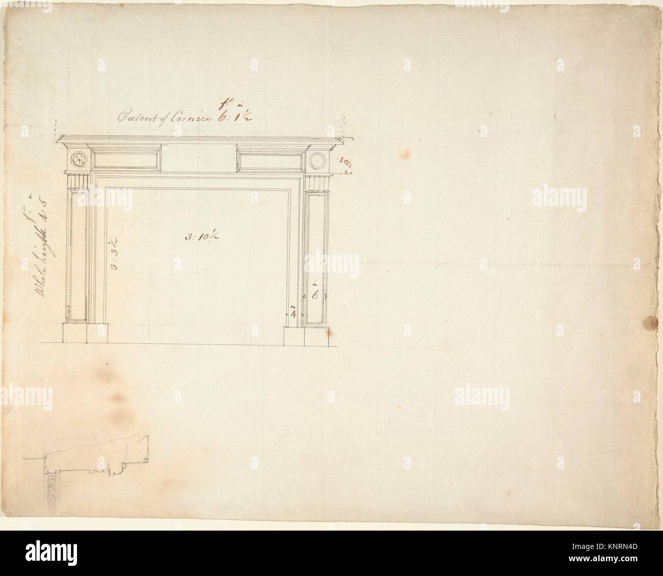 Design for a Chimneypiece. Artist: Sir William Chambers (British (born Sweden), Göteborg 1723-1796 London); Date: 1740-1800; Medium: Pen, ink, wash; Stock Photo