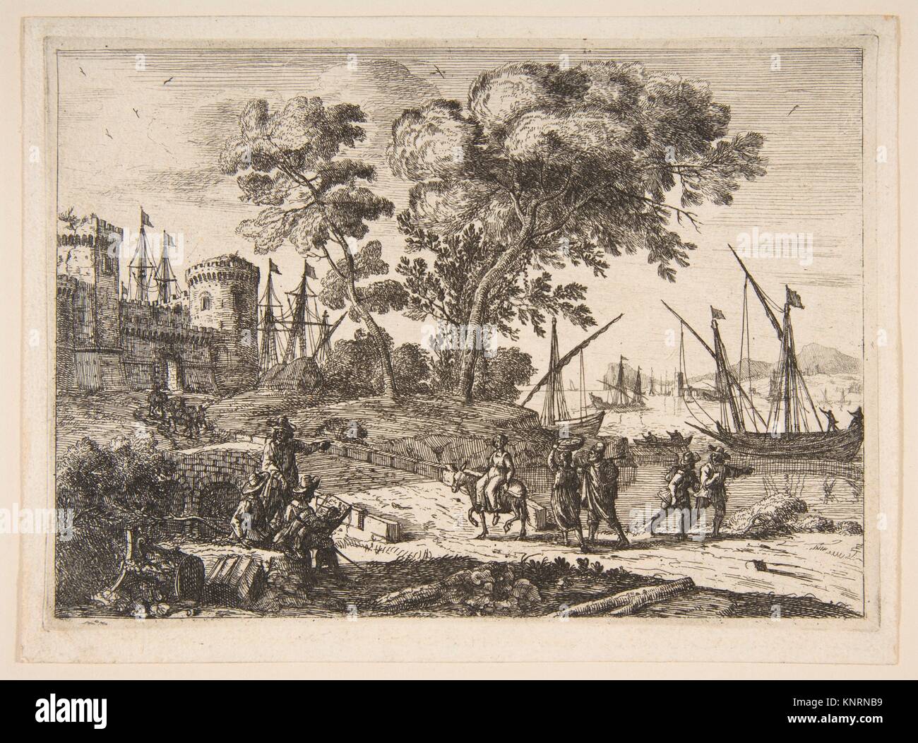 Coast Scene with an Artist. Artist: Claude Lorrain (Claude Gellée) (French, Chamagne 1604/5?-1682 Rome); Date: ca. 1638-41; Medium: Etching; third Stock Photo