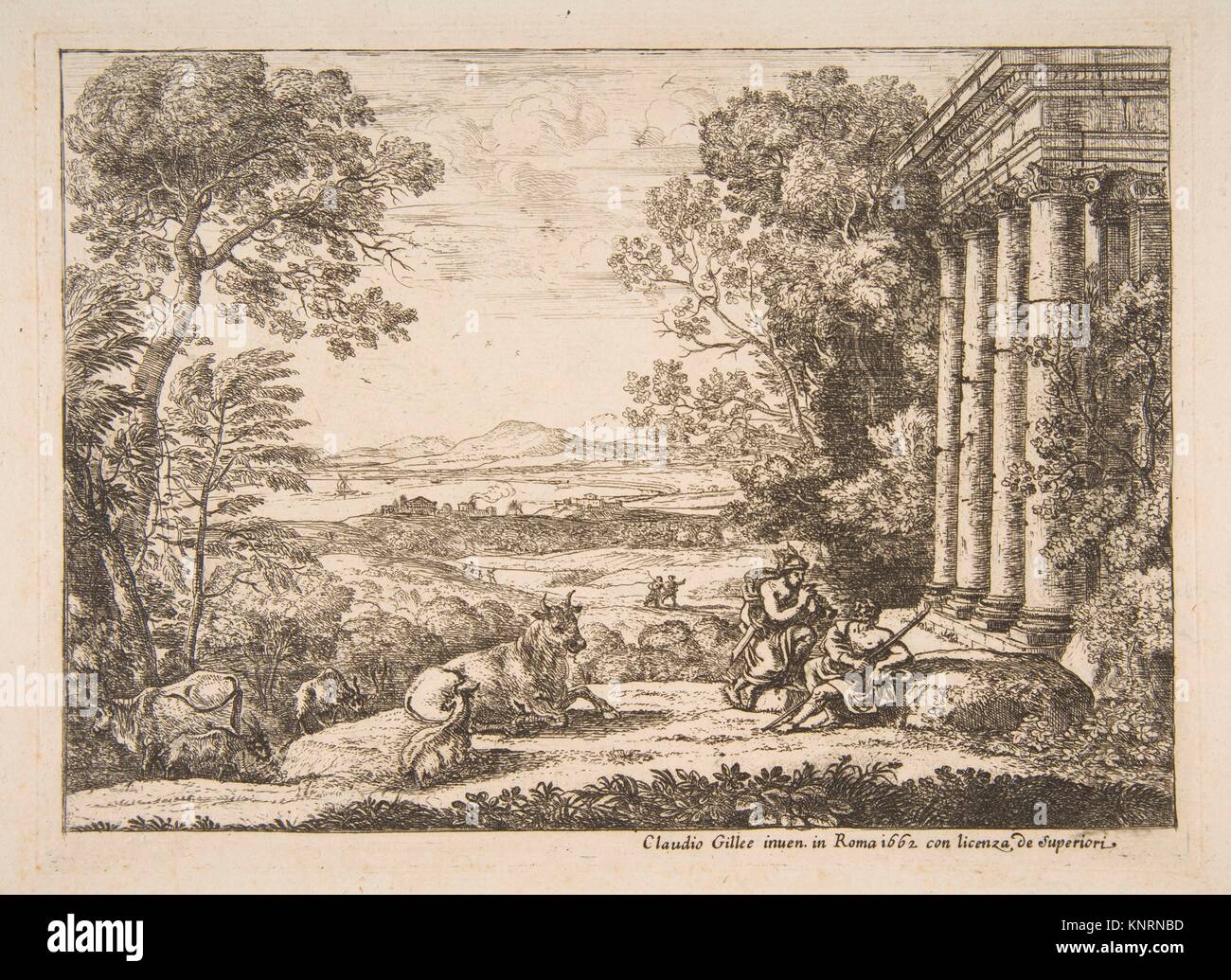Mercury and Argus. Artist: Claude Lorrain (Claude Gellée) (French, Chamagne 1604/5?-1682 Rome); Date: 1662; Medium: Etching; third state of three Stock Photo