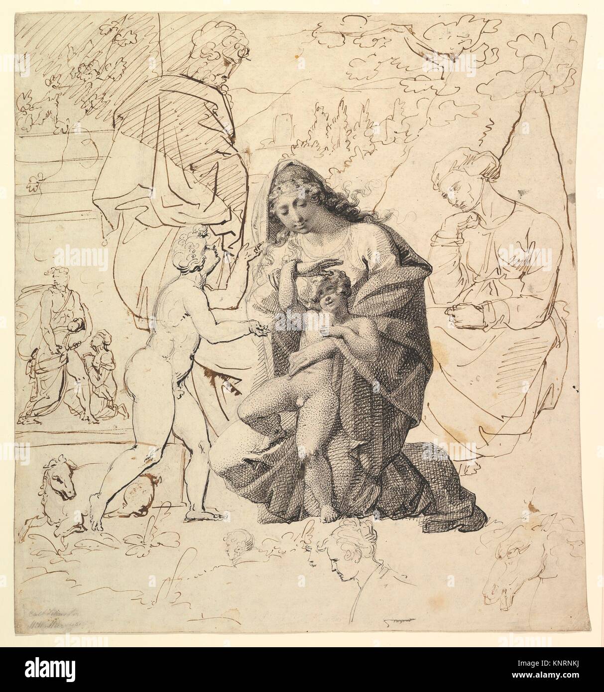 The Holy Family with Saint Anne and Saint John in a classical landscape