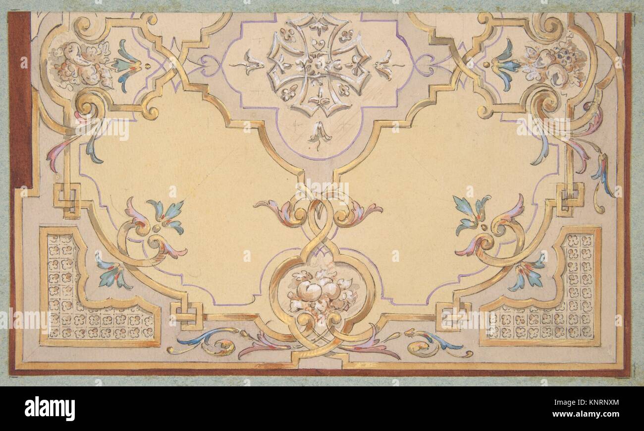 Partial design for the decoration of a ceiling with scrolls and swags