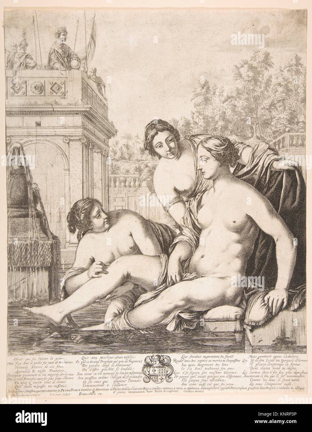 David Watching Bathsheba Bathe. Artist: de la Court; Artist: After Laurent de La Hyre (French, Paris 1606-1656 Paris); Date: n.d; Medium: Engraving Stock Photo