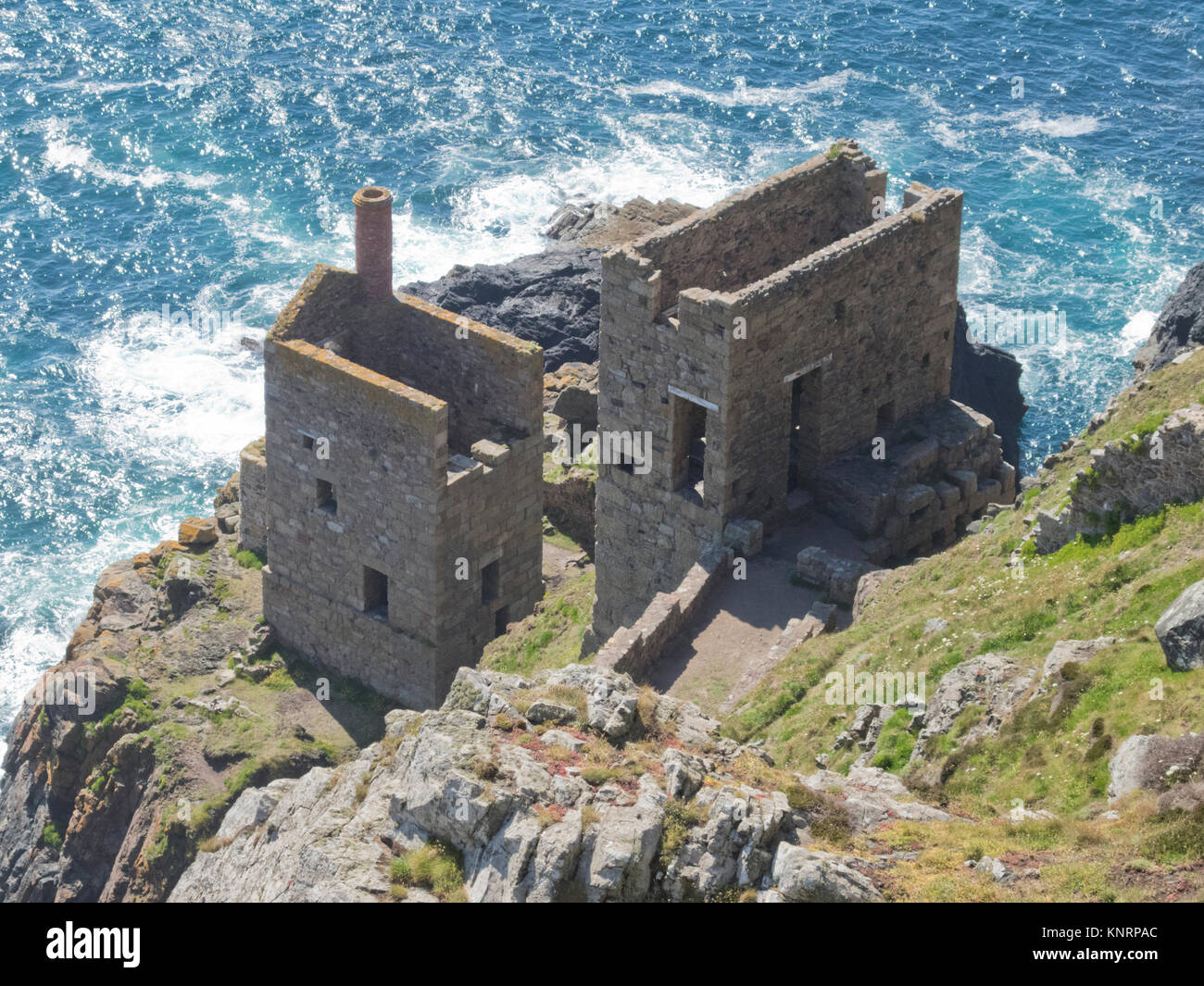 The Crowns Engine Houses, Botallack Mine, Cornish Mining World Heritage Site, Penwith Peninsula, Cornwall, England, UK in Summer Stock Photo