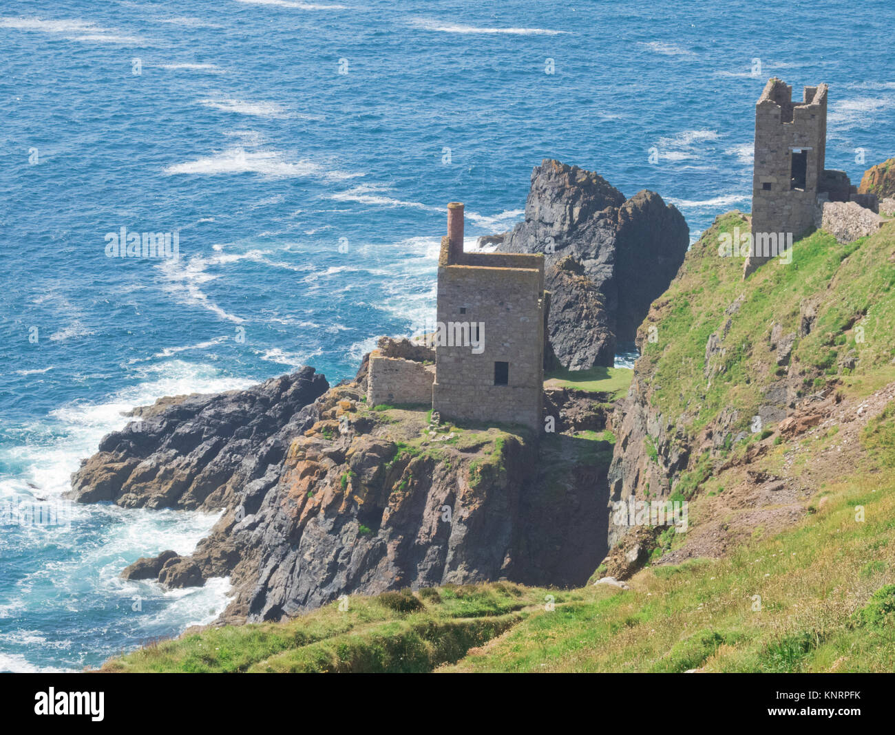 The Crowns Engine Houses, Botallack Mine, Cornish Mining World Heritage Site, Penwith Peninsula, Cornwall, England, UK in Summer Stock Photo