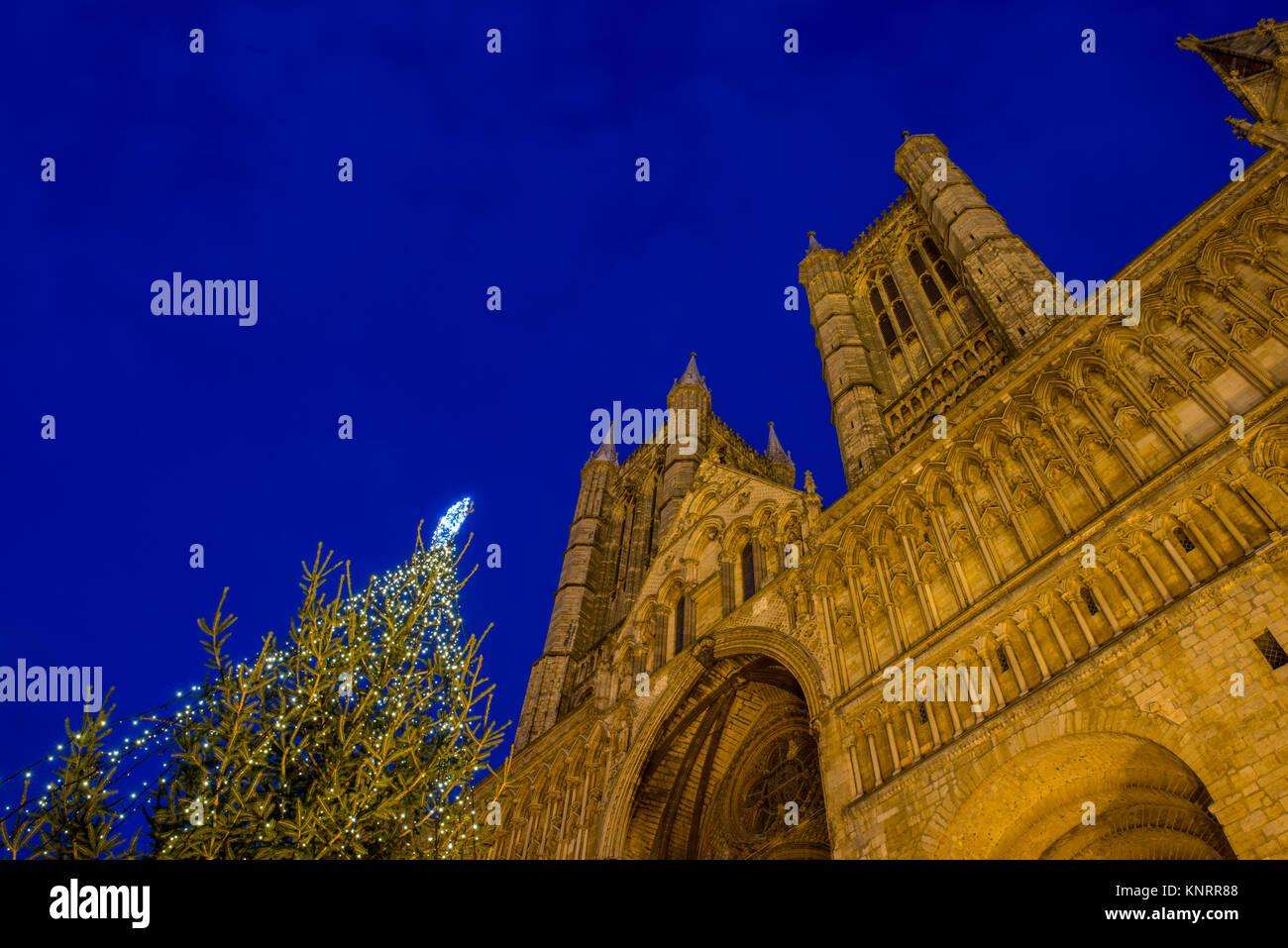 St Barnabas Christmas tree and the Lincoln Cathedral, Lincolnshire, UK