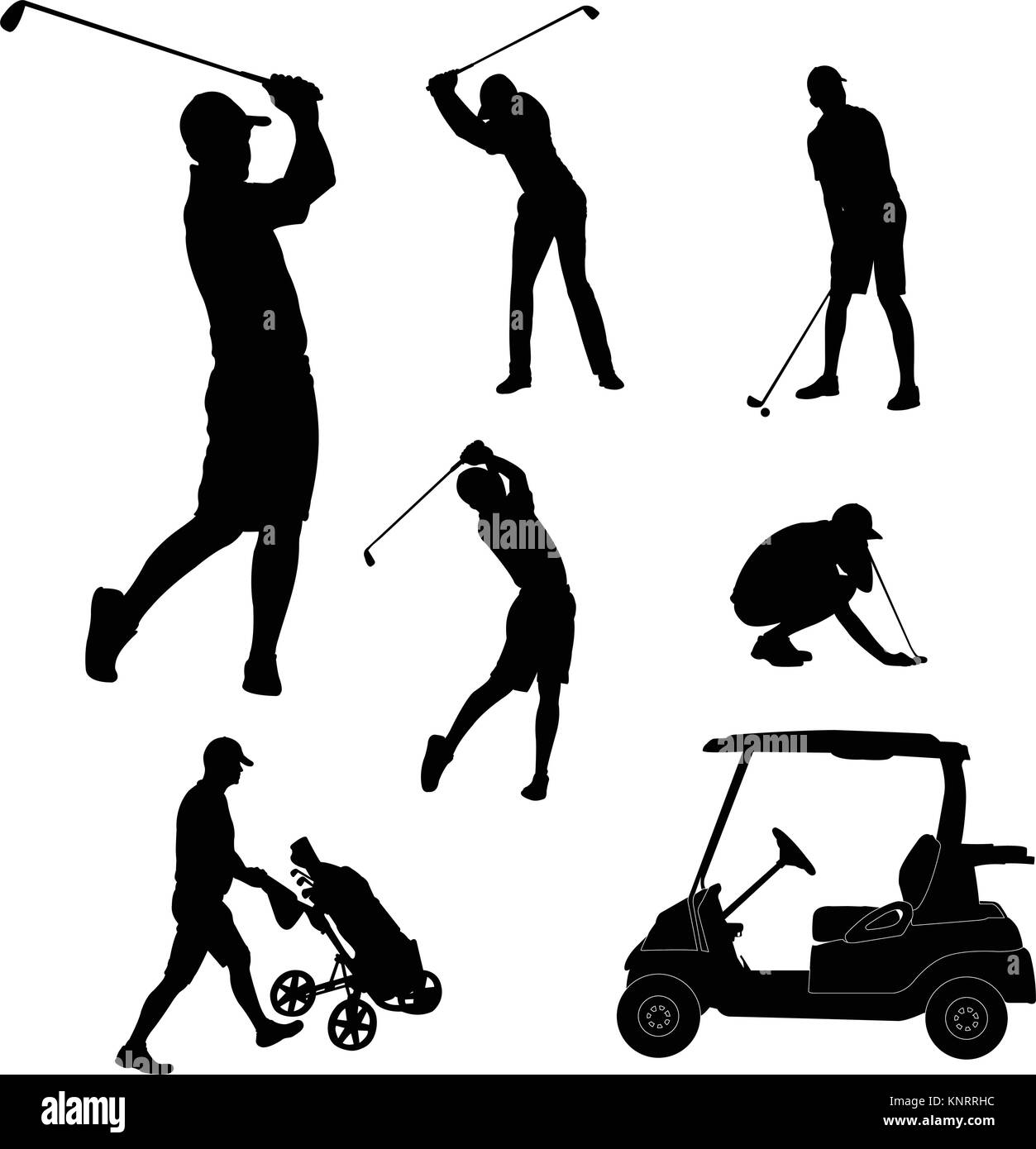 golf players silhouettes - vector Stock Vector
